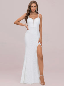 Color=Cream | Sexy Deep V Neck Fishtail Silhouette Wholesale Wedding Dresses-Cream 8