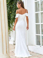 Load image into Gallery viewer, Color=Cream | A Line Short Ruffle Sleeves Wholesale Wedding Dresses with split-Cream 2