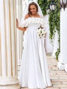 Color=Cream | Adorable Stringy Selvedge Off Shoulders Wholesale Wedding Dresses-Cream 1