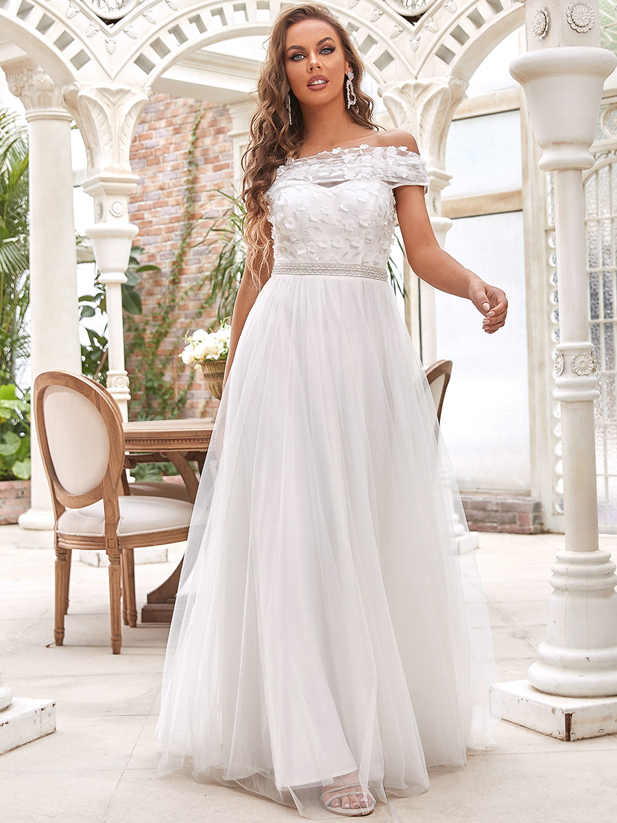 Color=Cream | Strapless A-Line Off Shoulders Wholesale Wedding Dresses -Cream 1