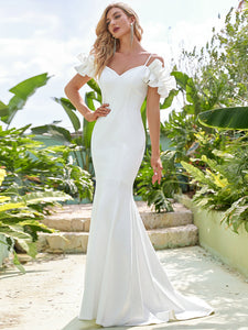 Color=Cream | Gorgeous Floor Length Short Sleeves Wholesale Wedding Dresses-Cream 2