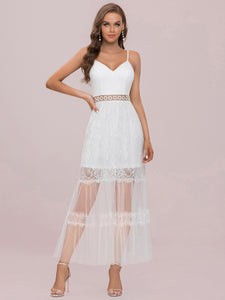 Color=Cream | A-line Deep V-neck Wholesale Wedding Dresses-Cream 6
