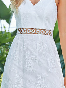 Color=Cream | A-line Deep V-neck Wholesale Wedding Dresses-Cream 5