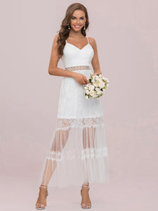 Color=Cream | A-line Deep V-neck Wholesale Wedding Dresses-Cream 7
