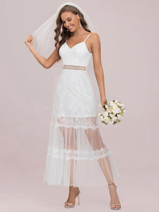 Color=Cream | A-line Deep V-neck Wholesale Wedding Dresses-Cream 8