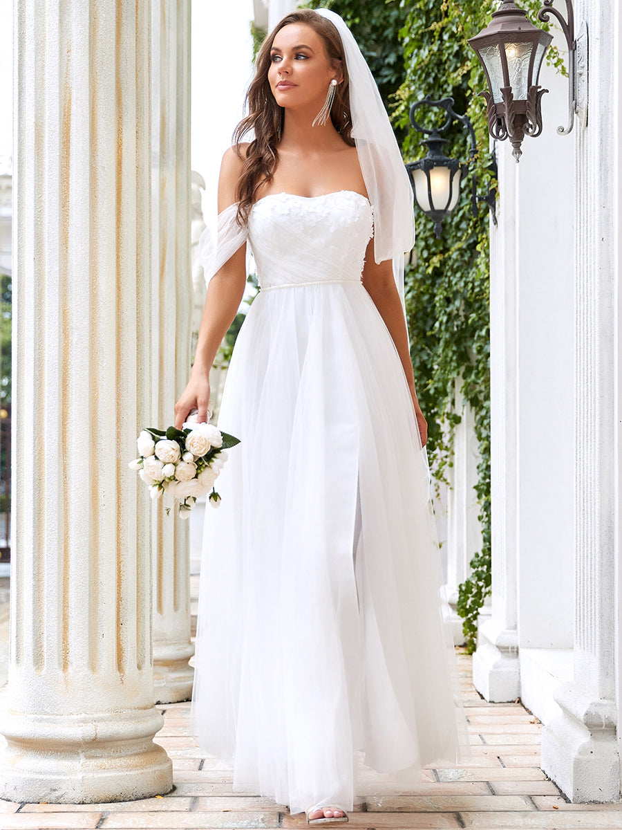 Color=Cream | Mesmerizing A Line Strapless Wholesale Wedding Dresses-Cream 1
