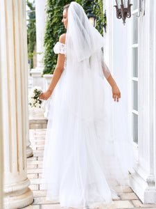 Color=Cream | Short Sleeves Fishtail Silhouette Wholesale Wedding Dresses-Cream 2