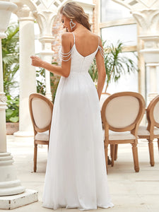 Color=Cream | Off Shoulders Deep V Neck A Line Wholesale Wedding Dresses-Cream 2