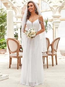 Color=Cream | Off Shoulders Deep V Neck A Line Wholesale Wedding Dresses-Cream 4