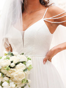 Color=Cream | Off Shoulders Deep V Neck A Line Wholesale Wedding Dresses-Cream 5