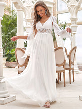 Load image into Gallery viewer, Color=Cream | Deep V Neck A-Line Floor Length Wholesale Wedding Dresses-Cream 3