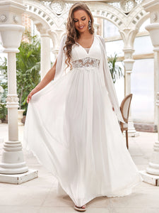 Color=Cream | Deep V Neck A-Line Floor Length Wholesale Wedding Dresses-Cream 1