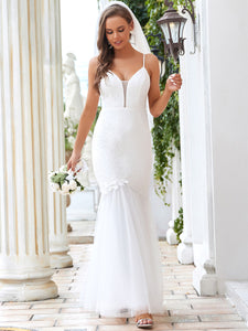 Color=Cream | Flattering Sleeveless Floor Length Wholesale Wedding Dresses-Cream 4