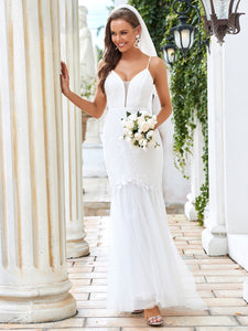 Color=Cream | Flattering Sleeveless Floor Length Wholesale Wedding Dresses-Cream 1