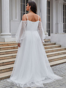 Color=Cream | See Through Lantern Sleeves A Line Wholesale Wedding Dresses eh9033216-Cream 2