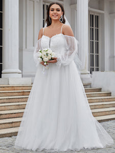 Color=Cream | See Through Lantern Sleeves A Line Wholesale Wedding Dresses eh9033216-Cream 3