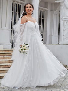 Color=Cream | See Through Lantern Sleeves A Line Wholesale Wedding Dresses eh9033216-Cream 4