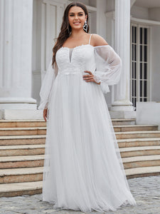 Color=Cream | See Through Lantern Sleeves A Line Wholesale Wedding Dresses eh9033216-Cream 1