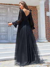 Load image into Gallery viewer, Color=Black | Floor Length A Line Long Puff Sleeves Wholesale Wedding Dresses-Black 5
