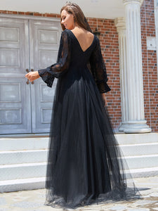 Color=Black | Floor Length A Line Long Puff Sleeves Wholesale Wedding Dresses-Black 5