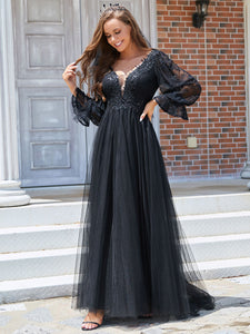 Color=Black | Floor Length A Line Long Puff Sleeves Wholesale Wedding Dresses-Black 4