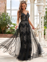 Load image into Gallery viewer, Color=Black | Deep V Neck Floor Length Fishtail Wholesale Wedding Dresses-Black 3