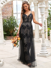 Load image into Gallery viewer, Color=Black | Deep V Neck Floor Length Fishtail Wholesale Wedding Dresses-Black 1