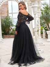 Load image into Gallery viewer, Color=Black | Deep V Neck Off-Shoulder Floor Length Wholesale Wedding Dresses-Black 2