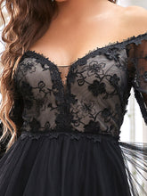 Load image into Gallery viewer, Color=Black | Deep V Neck Off-Shoulder Floor Length Wholesale Wedding Dresses-Black 4