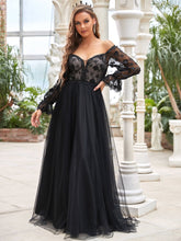 Load image into Gallery viewer, Color=Black | Deep V Neck Off-Shoulder Floor Length Wholesale Wedding Dresses-Black 1