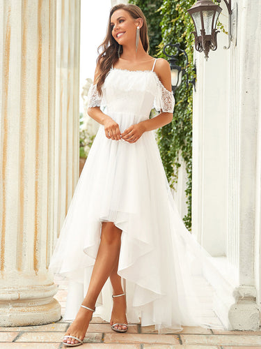 Color=Cream | Splendid Floor Length Asymmetrical Hem Wholesale Wedding Dresses-Cream 1