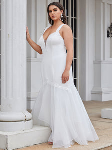 Color=Cream | Sleeveless V Neck Fishtail Silhouette Wholesale Wedding Dresses-Cream 4