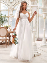 Load image into Gallery viewer, Color=Cream | Deep V Neck Sleeveless Asymmetrical Hem Wholesale Wedding Dresses-Cream 4