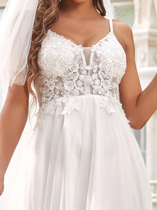 Color=Cream | Deep V Neck Sleeveless Asymmetrical Hem Wholesale Wedding Dresses-Cream 5