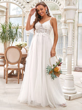 Load image into Gallery viewer, Color=Cream | Deep V Neck Sleeveless Asymmetrical Hem Wholesale Wedding Dresses-Cream 1