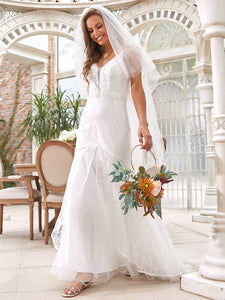 Color=Cream | V Neck Spaghetti Straps Floor Length Wholesale Wedding Dresses-Cream 3