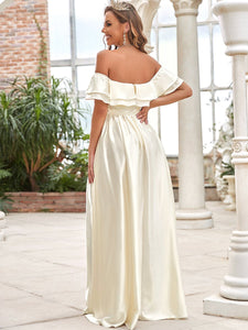 Color=Ivory | Ruffle Sleeves A-line Floor Length Wholesale Wedding Dresses-Ivory 2
