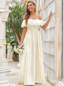Color=Ivory | Ruffle Sleeves A-line Floor Length Wholesale Wedding Dresses-Ivory 3