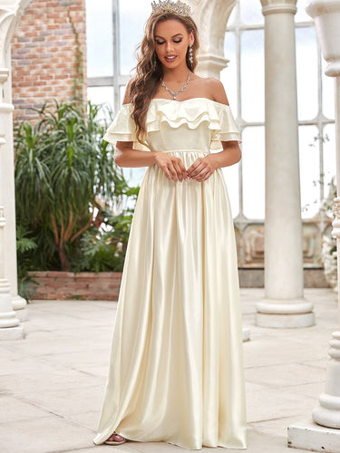 Color=Ivory | Ruffle Sleeves A-line Floor Length Wholesale Wedding Dresses-Ivory 1