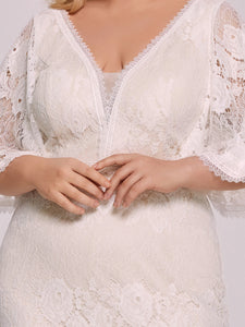 Color=Cream | Deep V-Neck Short Ruffles Sleeves Wholesale Wedding Dresses-Cream 5