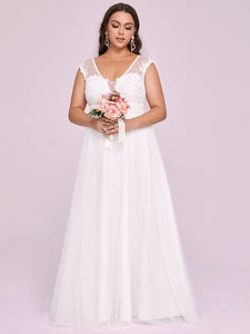 Color=Cream | Sleeveless Deep V Neck Floor Length Wholesale Wedding Dresses-Cream 7