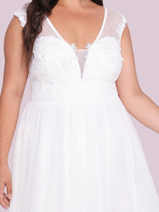 Color=Cream | Sleeveless Deep V Neck Floor Length Wholesale Wedding Dresses-Cream 4