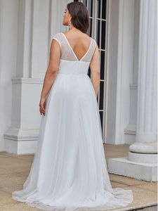 Color=Cream | Sleeveless Deep V Neck Floor Length Wholesale Wedding Dresses-Cream 2