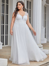 Load image into Gallery viewer, Color=Cream | Sleeveless Deep V Neck Floor Length Wholesale Wedding Dresses-Cream 3
