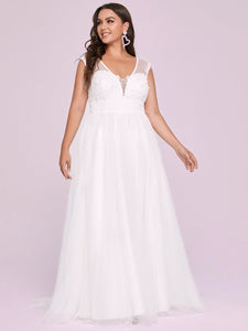 Color=Cream | Sleeveless Deep V Neck Floor Length Wholesale Wedding Dresses-Cream 5