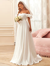 Load image into Gallery viewer, Color=Cream | Short Puff Sleeves A Line Floor Length Wholesale Wedding Dresses-Cream 3