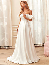 Load image into Gallery viewer, Color=Cream | Short Puff Sleeves A Line Floor Length Wholesale Wedding Dresses-Cream 1