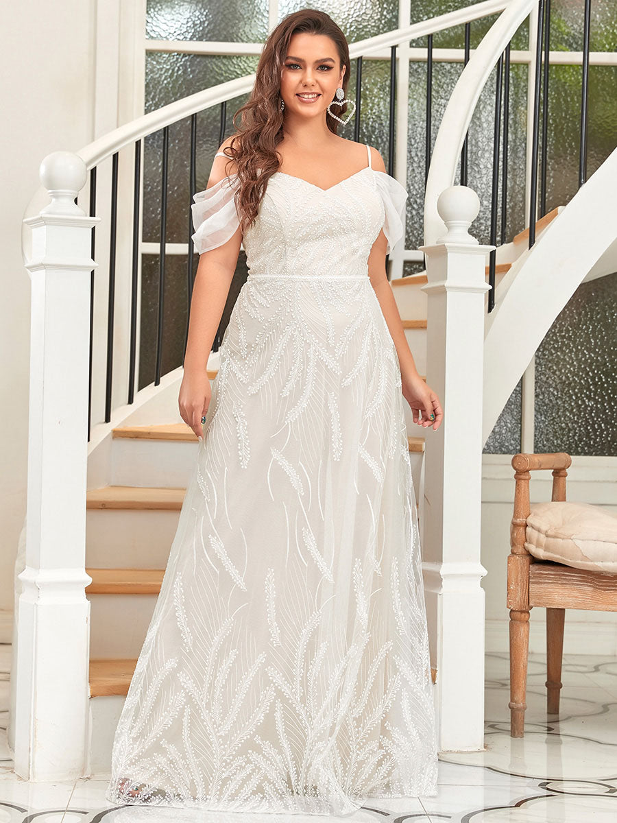 Color=Cream | Deep V Neck A Line Floor Length Wholesale Wedding Dresses-Cream 1