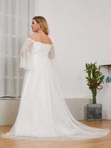 Color=Cream | V-Neck A-Line Long Sleeves Wholesale Wedding Dresses -Cream 4