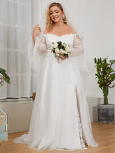 Load image into Gallery viewer, Color=Cream | V-Neck A-Line Long Sleeves Wholesale Wedding Dresses -Cream 2
